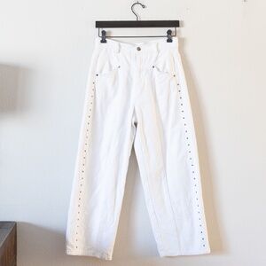 The Korner Studded White Barrel Wide Leg Jeans